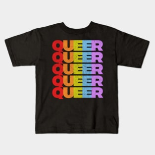 Queer //// Retro Typography Rainbow Design Kids T-Shirt